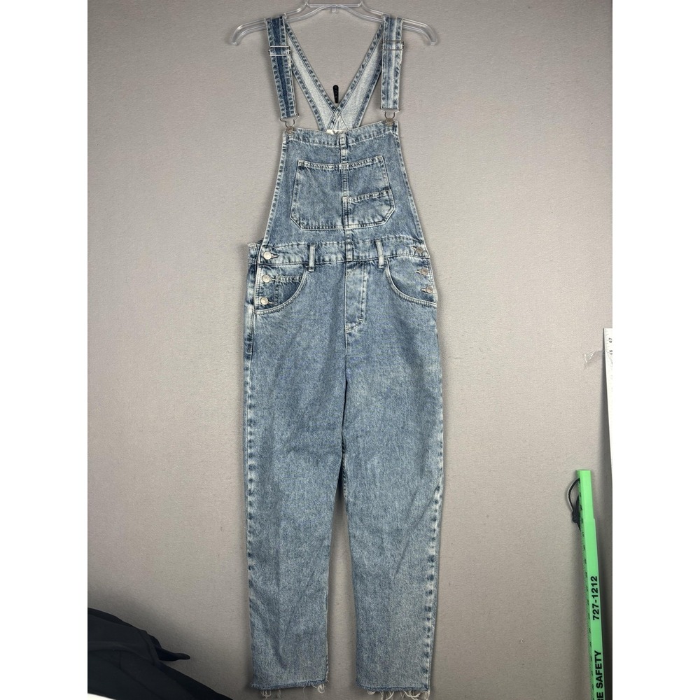 We The Free Overalls Womens XS Blue Denim Bib Strap Raw Hem Straight Leg